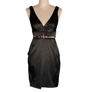 Little Black Cocktail Dress Formal Satin Holiday Party Sz 3 Sleeveless V-Neck